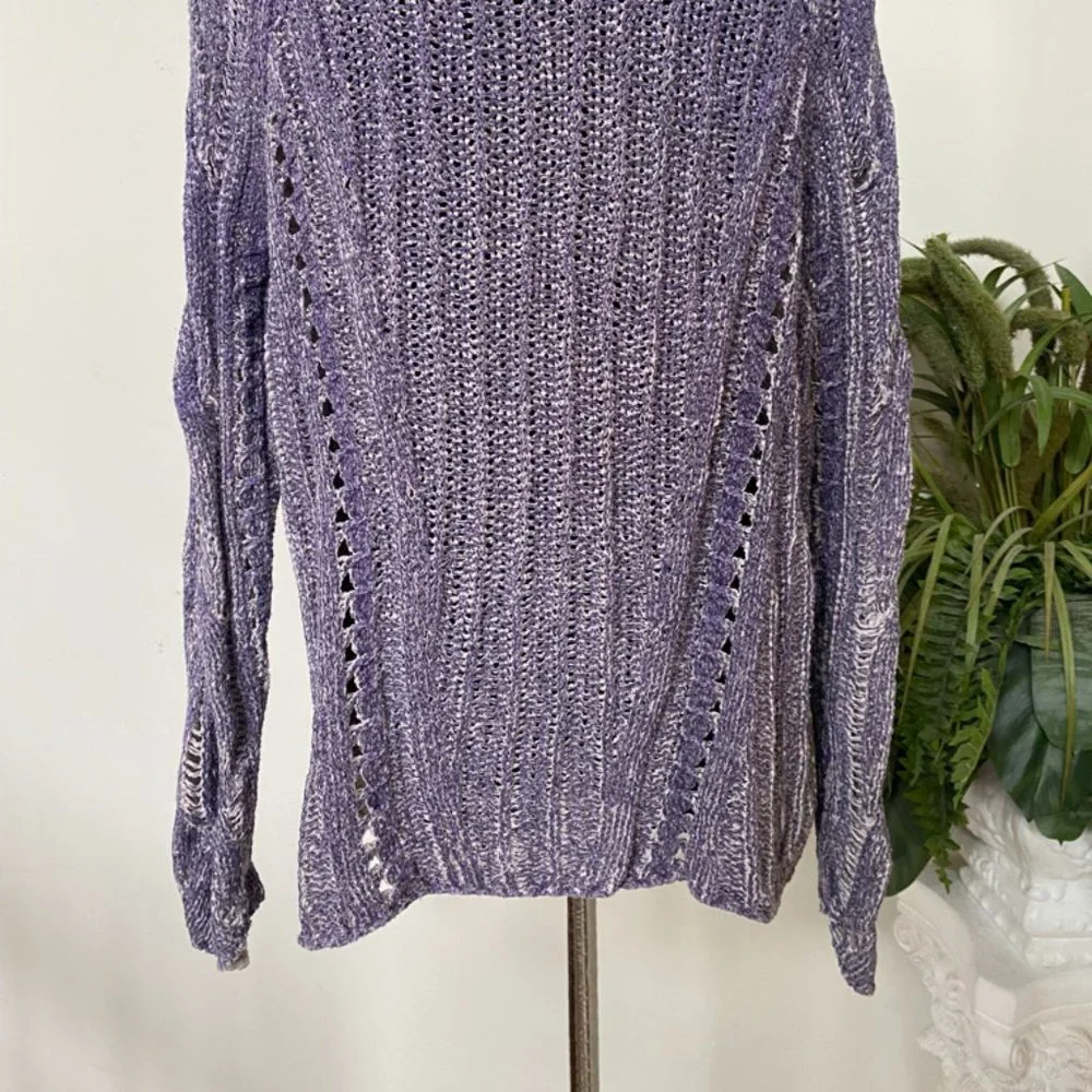 Free People Sweater Perforated Boho Purple Crochet Knit Cotton‎ Blend S
